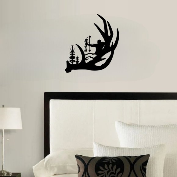 Metal Bow And Antler Wall Hanging Decor, 16" x 16", BLK